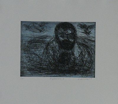 Click the image for a view of: David Koloane. Baptismal II. 2009. Etching. 374X430mm